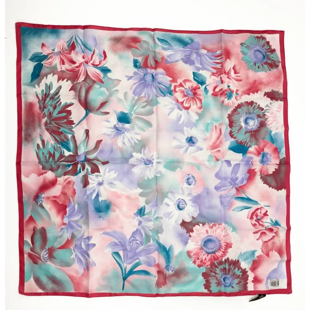 Art of Scarf Tie Rack‎ Floral Watercolor 80s Chiffon Square Scarf Made in Italy